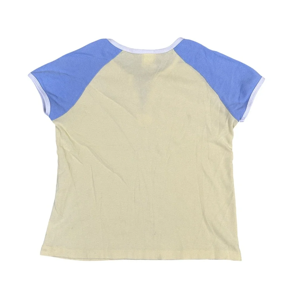 Old Navy Girls Yellow Blue Raglan Lace Up Ringer Tee Shirt Size 10 Cotton